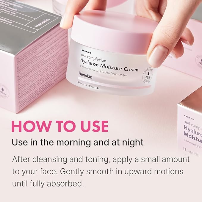 Hanskin Hyaluron Moisture Cream – Korean Hydrating Cream for Glass Skin | Hyaluronic Acid, Niacinamide & Vitamin E | Lightweight Moisturizing Cream for Sensitive & Dry Skin | K-Beauty (1.69 fl oz)