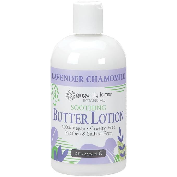 Ginger Lily Farms Botanicals Soothing Butter Lotion for Dry Skin, 100% Vegan & Cruelty-Free, Lavender Chamomile Scent, 12 Fl Oz (Pack of 6)
