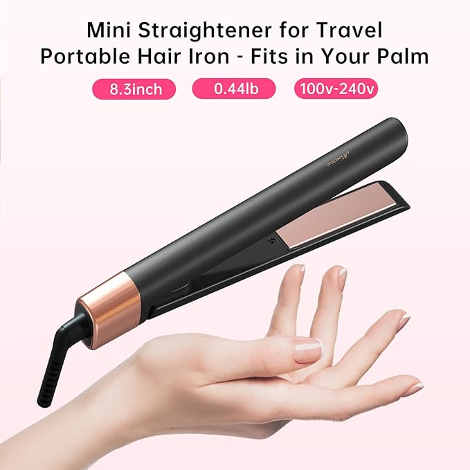 Mini Flat Iron 1 Inch Ceramic Mini Hair Straightener, Small Flat Irons for Short Hair, Curls Bangs, Dual Voltage for Travel,Dual Voltage for Worldwide Use(Black)