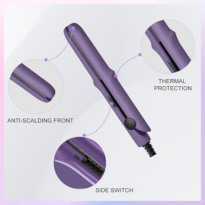 Long-Lasting Portable 2-in-1 Curling Wand and Straightener for Women and Girls, Dual Purpose Styling Tool for All Hair Types and Lengths - Short Hair Friendly (Dark Purple)