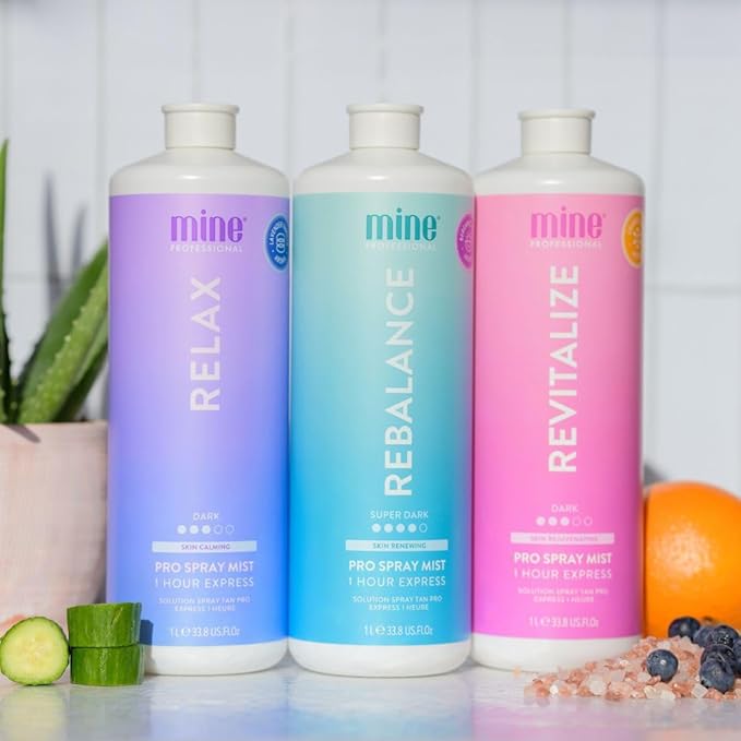 MineTan Spray Tan Solution | Relax - Fake Tanning Mist Best for Dark Cool Bronzed Glow Skin Finish, Fast Drying, 1 Hour Express, Hydrating, Salon Professional Formula, Vegan, 33.8 Fl Oz