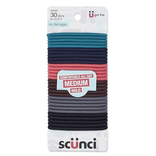 Scunci by Conair No Damage Effortless Beauty Large Multicolor Hair Ties Elastics for Women and Men, Elastic Hair Ties with No Damage in Assorted Neutral Colors, 30 Pack