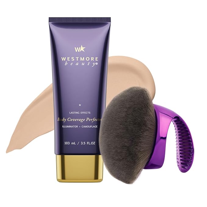 Westmore Beauty Body Coverage Perfector x Blend & Blur Body Brush Kabuki Brush - Waterproof Leg & Body Makeup - Tattoo Cover Up Makeup - 7 Oz Light Radiance