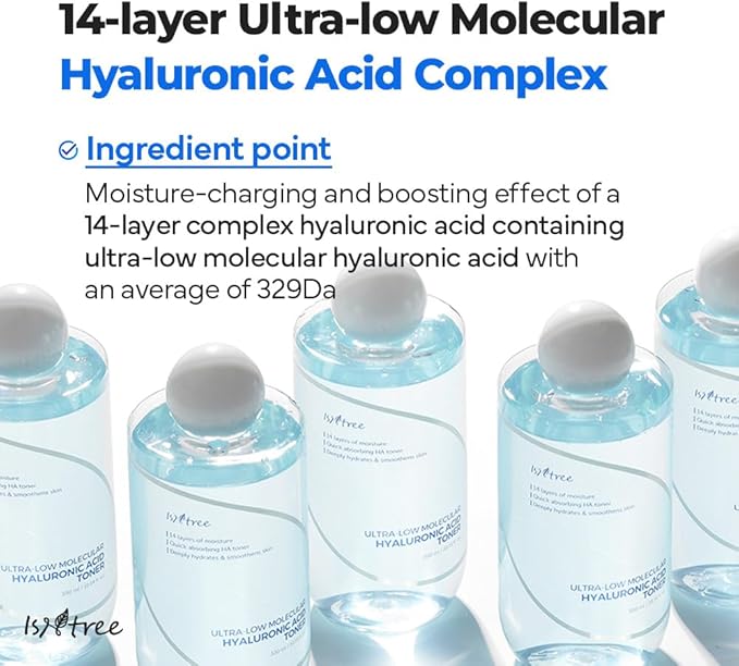ISNTREE Ultra-Low Molecular Hyaluronic Acid Toner 300ml, 10.14 fl oz + Ultra-Low Molecular Hyaluronic Acid Serum 50ml, 1.69 fl oz