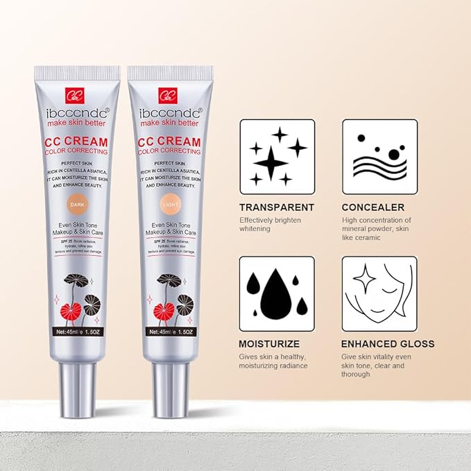 Color Correcting CC Cream With Centella Asiatica - Color Correcting Formula for Blemishes, Skin Redness, & Acne Marks - Lightweight - Moisturize Skin and SPF Protection, Even Skin Tone (Dark)
