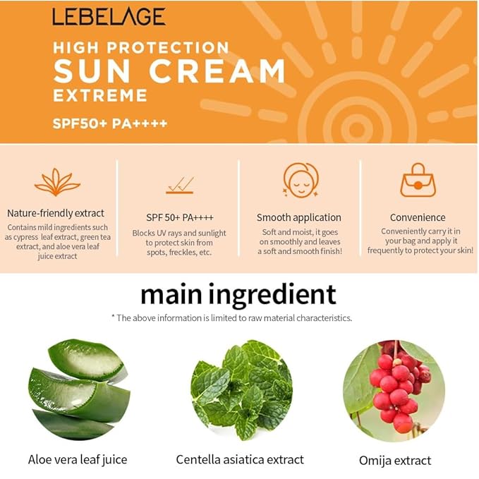 LEBELAGE High Protection Extreme Sun Cream SPF50, Korean Skin Care Face Sunscreen Moisturizer for Women, Travel Size After Sun Lotion, 1.01 fl oz