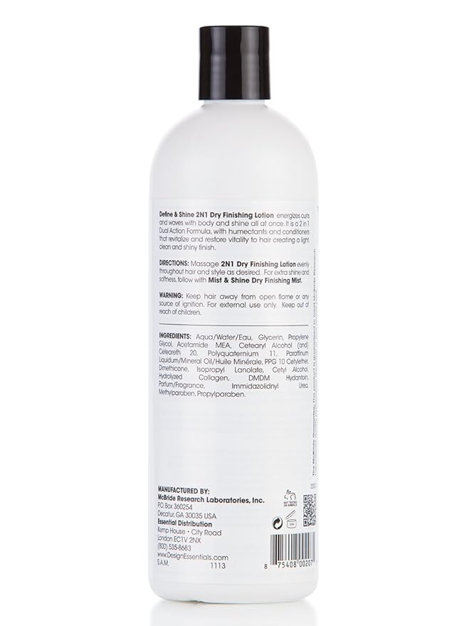 Design Essentials Define & Shine 2-N-1 Dry Finishing Lotion, for Frizzy and Curling Hair, 16 Ounce