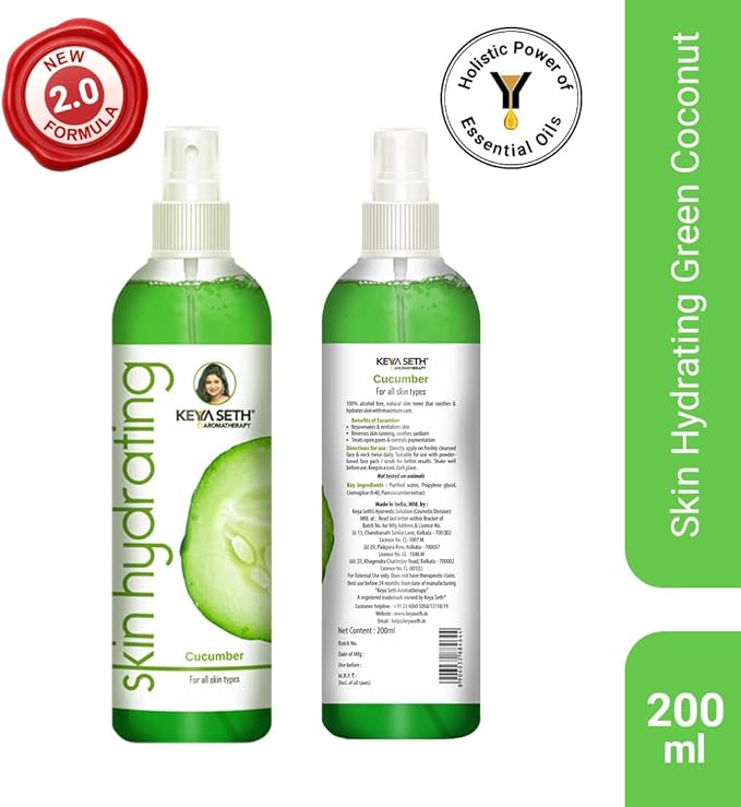 KEYA SETH AROMATHERAPY, DEVICE OF DROP Skin Hydrating Cucumber Toner Anti Pigmentation, Soothes, Sunburn Treats Open Pores with Cucumber Extract for Sensitive Skin 200Ml