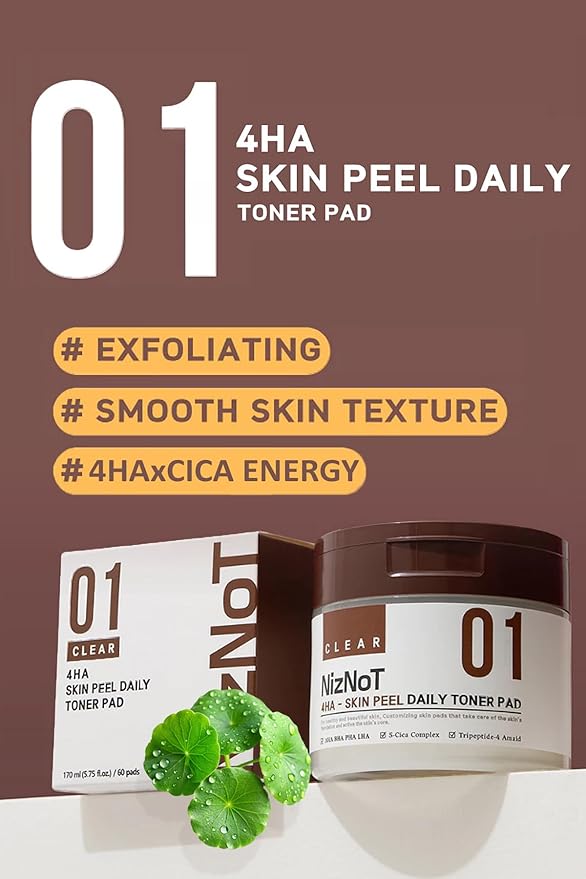 NIZNOT 01 4HA Skin Peel Daily Toner Pad – Clearer Skin Starts, 4HA CICA Gentle Daily Peeling, Deep Absorption Peptide 60 pads/170ml