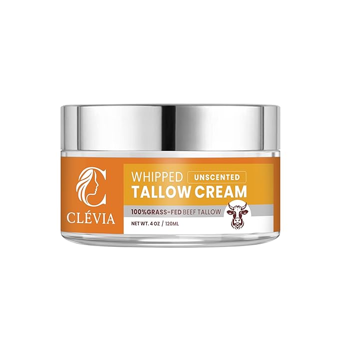 100% Grass-Fed Whipped Tallow Cream - 4 OZ Anti-Wrinkle Face+Body Balm – Organic Beef Tallow with Jojoba Oil – Deep Hydration for Dry, Sensitive & Irritated Skin (Unscented)