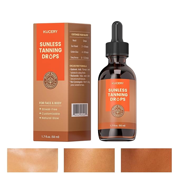 Self Tanning Drops - Face Tanning Drops & Body Bronzing Serum for Instant Sun-Kissed Glow, Streak-Free Sunless Tanner, Buildable Natural Tan, Plant Based, 1.7 fl oz (50ml)
