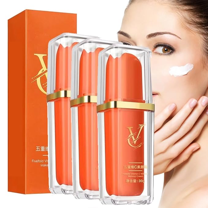 Japanese Vitamin C Makeup Tone Up Cream, 5 in 1 VC Moisturizing Brightening Concealer, Face Moisturizer Cream for All Skin Type, Long-Lasting Hydrating, Quick Makeup, Radiant Skin (3)