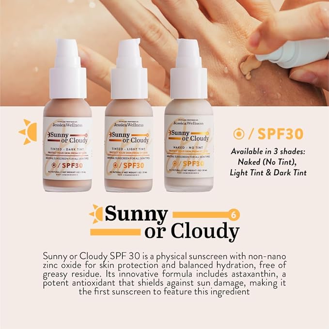 Jessica Wellness Mineral Sunscreen + Hydrating Serum with Broad Spectrum SPF 30 & Antioxidants, Oil-Free, Fragrance Free, Non-Nano Zinc Oxide. 1 oz (Light)