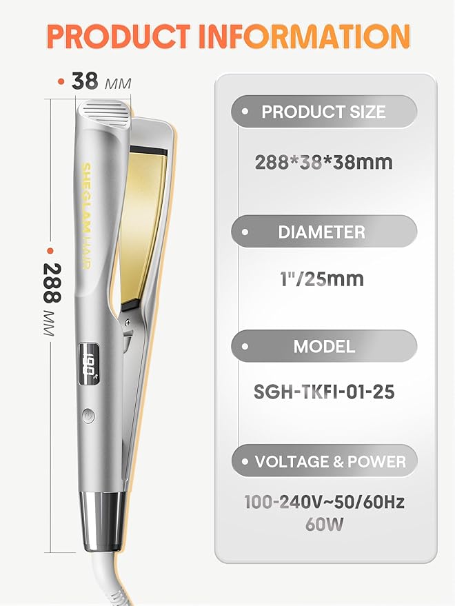 SHEGLAM Sleek Chic Twist Kiss Flat Iron - 2-in-1 Hair Straightener & Curling Iron, 1" Barrel, 60s Fast Heat, 20M Negative Ions, 5 Temp Settings, Travel-Friendly