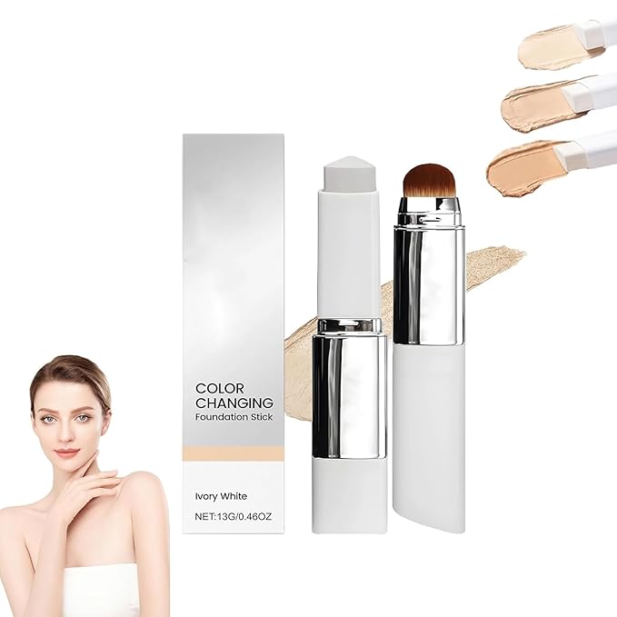 Blanc Cover Cream Stick - Korean Color-Changing Foundation Stick with Detachable Brush, Buildable Coverage, Hydrating Makeup for Flawless & Smooth Skin, Tattoo Cover Up Makeup (lvory white)