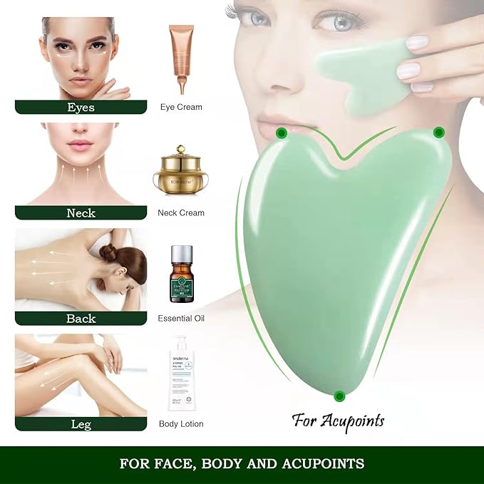 Flagest Gua Sha Facial Tool - Jade Stone Massager for Spa Acupuncture Therapy - Heart Shape Guasha for Face