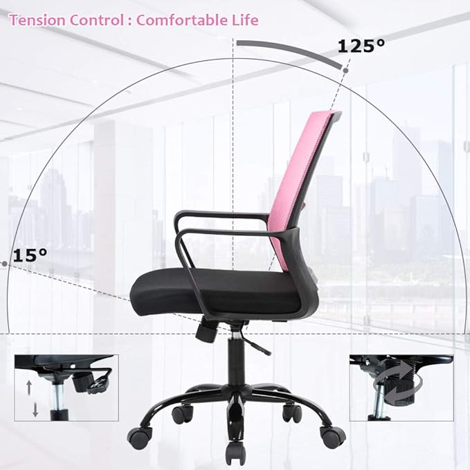 BestOffice Desk Chair Mesh Office Chair Ergonomic Computer Chair Executive Lumbar Support Adjustable Stool Rolling Swivel Chair,Pink