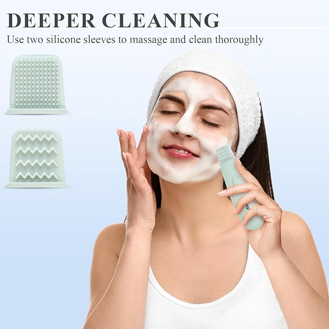Skin Scrubber & Face Spatula - Blackhead Remover Tools, 2-in-1 Pore Cleaner Tool for Deep Cleansing, with Two Silicone Brush Head for Women and Men, Waterproof