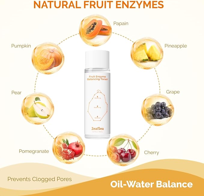 ZealSea Fruit Enzyme Balancing Prep Toner, Healthy Enzyme Renewal for Daily & Long-Term Use, Hydrating & Oil-Water Balance, Skin Prep for Better Absorption, Sensitive & Teen Skin Friendly, 5.07oz