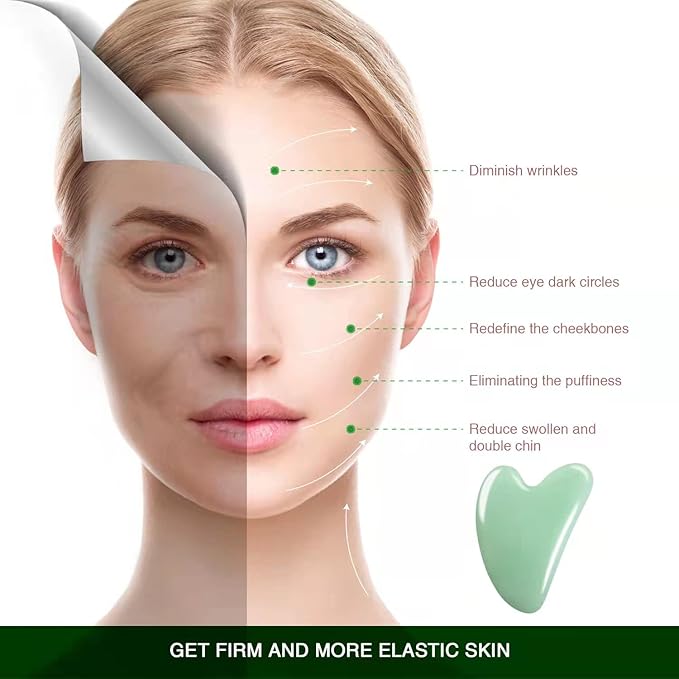 Flagest Gua Sha Facial Tool - Jade Stone Massager for Spa Acupuncture Therapy - Heart Shape Guasha for Face