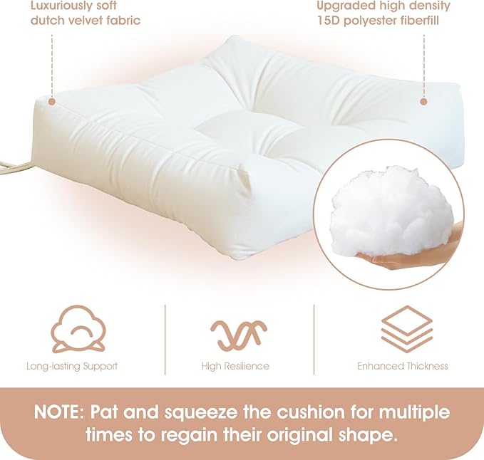 Rocking Chair Cushion Indoor Large Chair Pads Set with Ties Extra Lumbar Pillow Premium Dutch Velvet High Resilience Filler Non-Slip Bottom, Beige