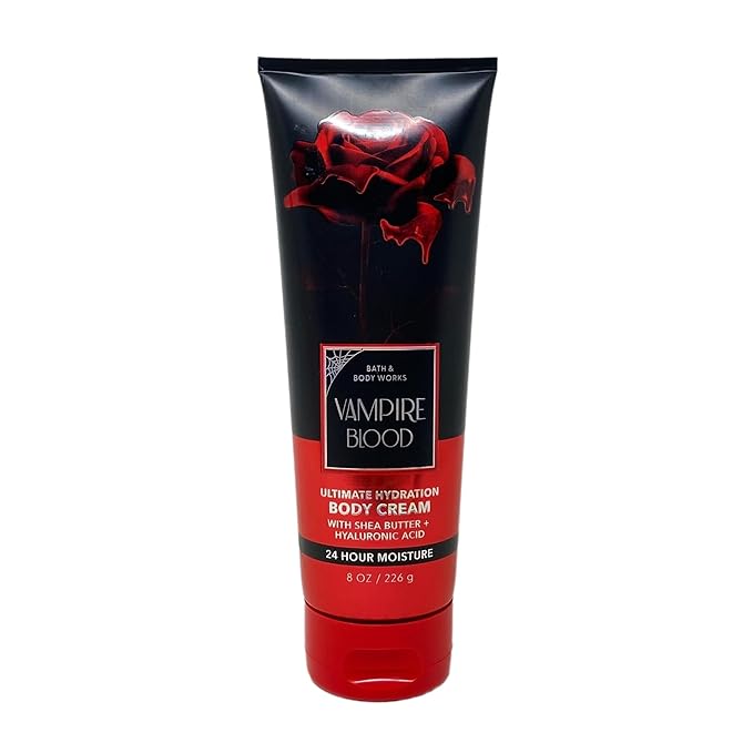 Bath & Body Works Holiday Special VAMPIRE BLOOD 3 Piece Bundle - Fragrance Mist - Body Cream - Shower Gel - with a Charcoal Scrub Bar Soap