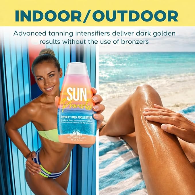 Sun Proverbs, Tanning Bed Lotion, Dark Tan Accelerator, Indoor Outdoor Sun Bathing White Lotion without DHA, Bronzer-Free, Natural Bronzing for Men or Women by Elegant Sun