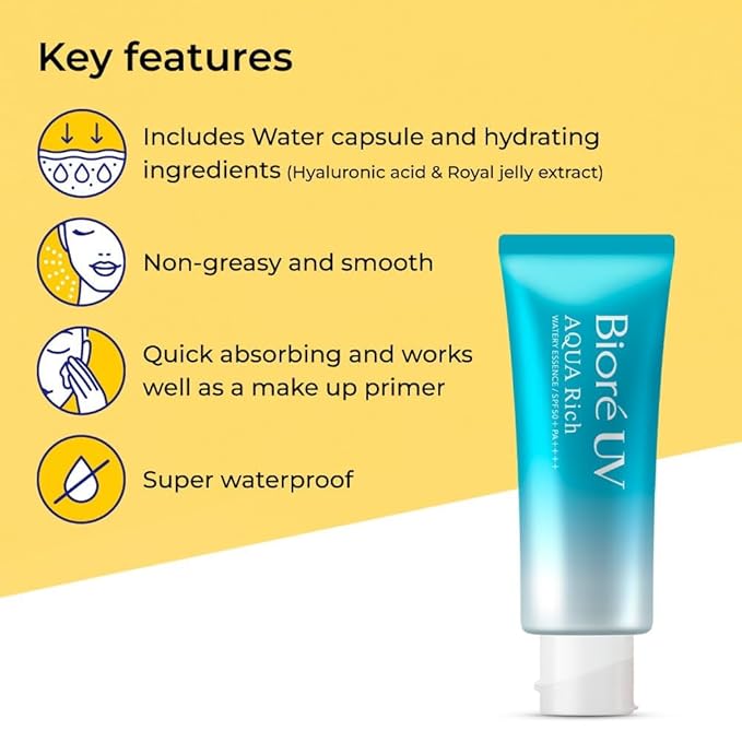 Japanese Sunscreen UV Aqua Rich Watery Essence SPF 50+ PA++++ – Lightweight Water-resistant Based UV Protection Essence for Face & Body,Oil-Free, Non-Greasy,Sensitive Skin Safe, Fragrance-Free (3)