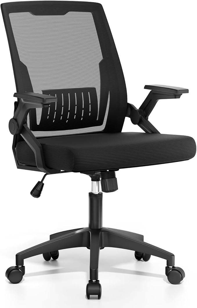 Ergonomic Office Chair, Home Desk Chair with Flip-Up & Adjustable Armrest, 135° Reclining Tilt Lock, Thickness Cushion Mesh Back Office Chairs for Man Woman