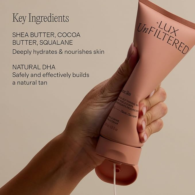 + Lux Unfiltered N°32 Summer Skin Classic Gradual Self Tanner, Hydrating Self Tanning Lotion with Shea Butter & Squalane - Non-Sticky, No Transfer, Natural-Looking - Vegan Sunless Tanner - Rosewood