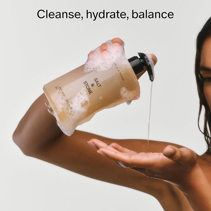 Salt & Stone Body Wash with Antioxidants for Deep Moisture | For Women & Men, Sulfate, Paraben, & Dye Free, Leaving Skin Soft and Hydrated | Saffron & Cedar Refill 32 fl oz