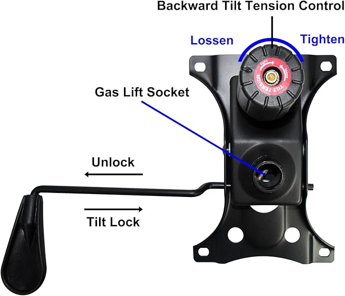 MySit Heavy Duty 300 LBs Office Chair Tilt Mechanism Replacement Parts, 5.9'' x 8.6" Mounting Holes Tilt Control Mechanism(Not Standard Dimension)