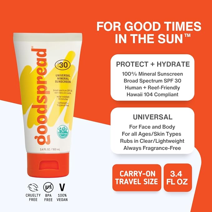 SPF 30 Mineral Sunscreen 2-Pack – No White Cast, Reef-Safe, Non-Nano Zinc, Water Resistant, Face & Body – Goodspread