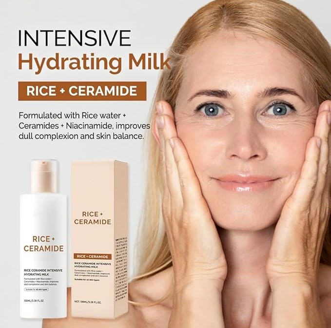 Rice + Ceramide Korean Skincare Set – Hydrating & Brightening Glass Skin Routine with Toner, Serum, Cleansing Powder & Hydrating Milk – Barrier Repair & Deep Moisture – All Skin Types