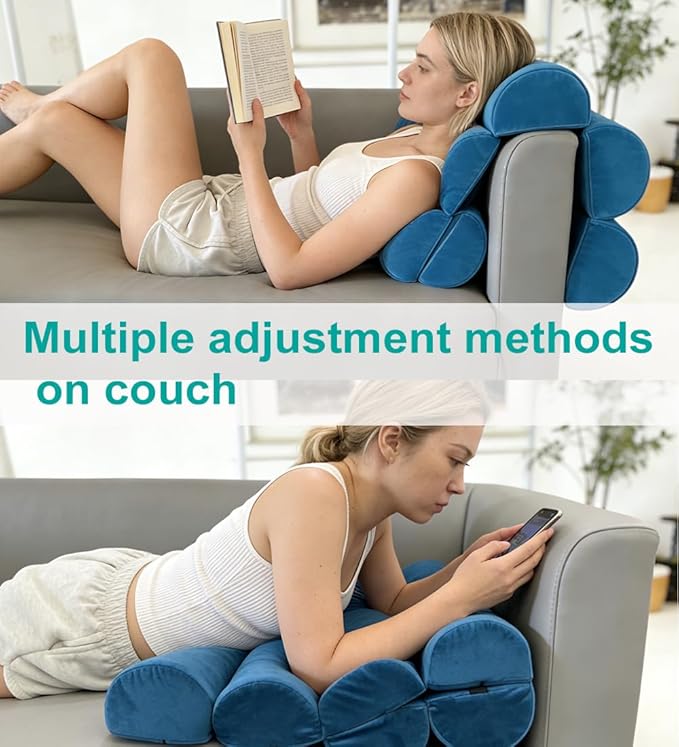 Ergonomic Lumbar Support Pillow for High Back Office Chair - Adjustable 6 Semicircular Back Cushion,Backrest for Desk/Gaming Chairs,Neck/Upper/Lower Back Pain Relief (Blue Short Velvet)