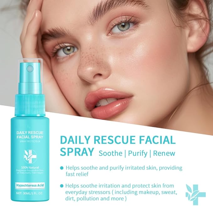 Daily Rescue Facial Spray, Hypochlorous Acid Spray, Reduce Redness and Breakouts, 100% Natural Fragrance Free, Alcohol Free, Oil Free, Cruelty Free Vegan (1)