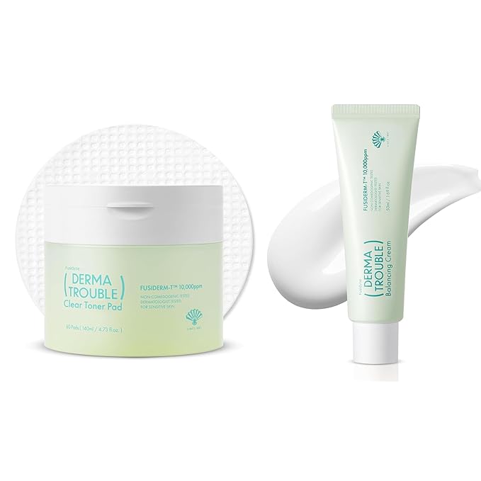 Derma Trouble Clear Toner Pads (60) + Balancing Cream (50ml) — LHA/PHA Exfoliation + Soothing Hydration for Bumpy, Acne-Prone Skin