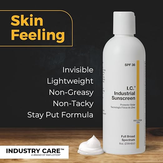 I.C. Industrial Sunscreen Mineral Based SPF 36 Physical Zinc Protection Full Broad Spectrum, 80 Minute Sweat & Water Resistant, Heat Stress, Anti-Inflammatory Properties. USA Gallon (ISSC-GAL)