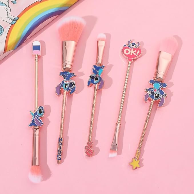 Big Eyes Monster Theme Cosmetic Brushes Set, Makeup Brushes Set, StTich Stuff for Young Girl Women- 5pcs Pink