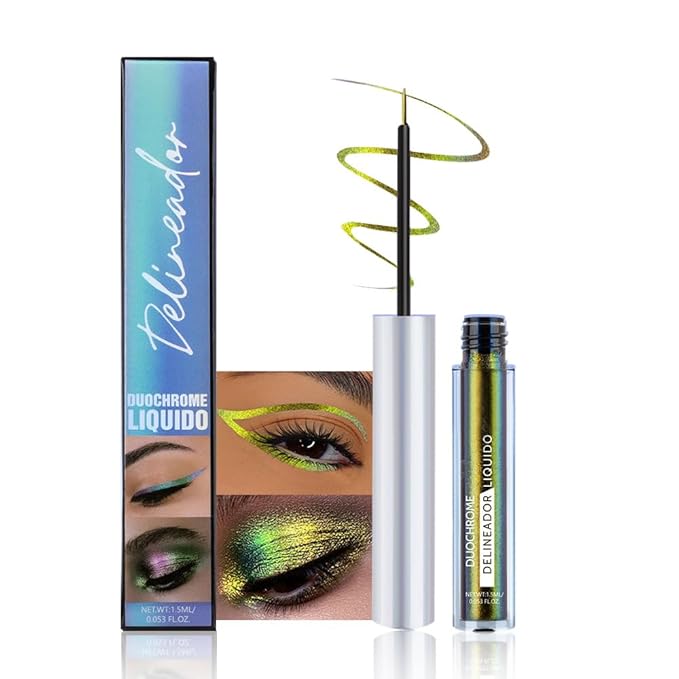 Chameleon Eyeliner Eyeshadow,Lime Green to Yellow Chrome Shifting Waterproof Eyeliner Pen, Long Lasting High Pigment Glitter Shifting Eyeshadow Eye Makeup, Lridescent Eye liner for Women & Girls 04#