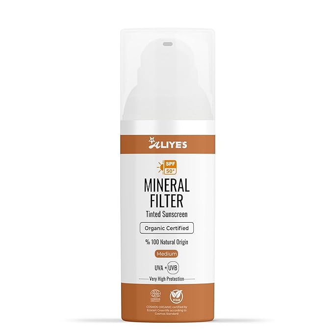 Aliye’s Tinted Organic Sunscreen SPF 50+ | Ecocert Cosmos Certified | 100% Mineral & Vegan Sun Protection | Safe for Sensitive Skin | 50ml (Medium)