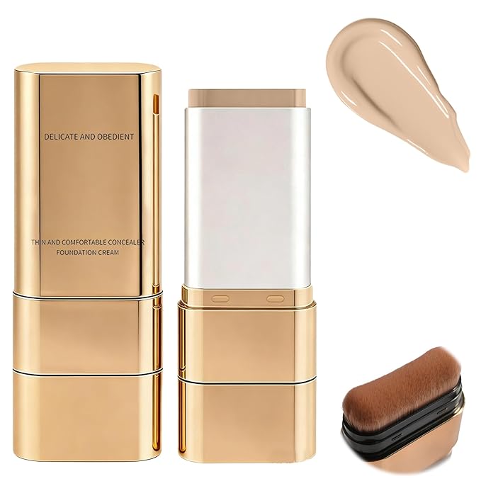 Dual-Ended Concealer Foundation Stick,Foundation Stick Korean 3 in 1,Full Coverage Cream Built-In Sunscreen,Long-Lasting StickFoundation (01 Ivory White)