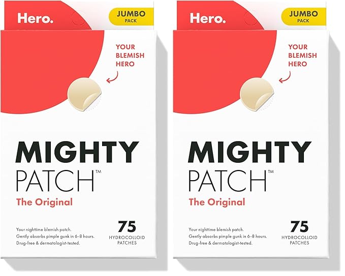 Mighty Patch Original Patch from Hero Cosmetics - #1 Hydrocolloid Acne Pimple Patches for Face, Shrinking Zits & Whiteheads in 1 Use, Nighttime Spot Pimple Stickers for Face, 75 Count (Pack of 2)