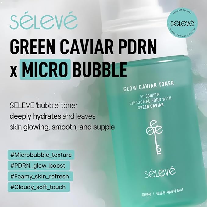 Glow Caviar Bubble Toner – Hydrating & Glow Face Toner with Green Caviar Liposomal, Niacinamide, Panthenol & Ferulic Acid, Sensitive & Dry Skin, Korean Skin Care (3.38 fl.oz / 100ml)