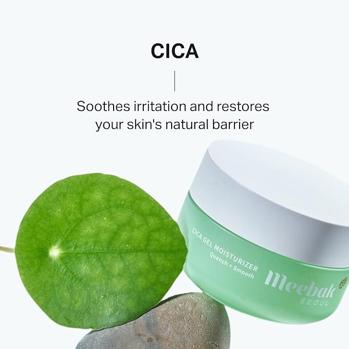 Meebak Cica Gel Face Moisturizer | Lightweight Hydrating Water Cream with Hyaluronic Acid & Vegan Collagen | Fast-Absorbing, Cooling Gel for All-Day Hydration & Glass Skin | Korean Skin Care