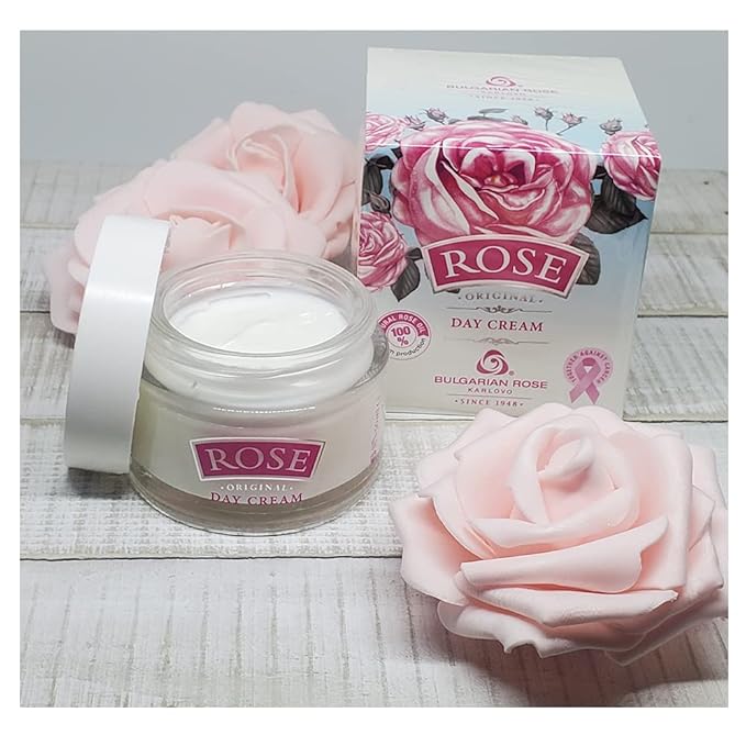 Bulgarianrose Day Face Cream with Natural Rose Oil, Moisturizing and Rejuvenating Skin Care, Rose Water Revitalizing Day Cream, Face Moisturizer for dry skin