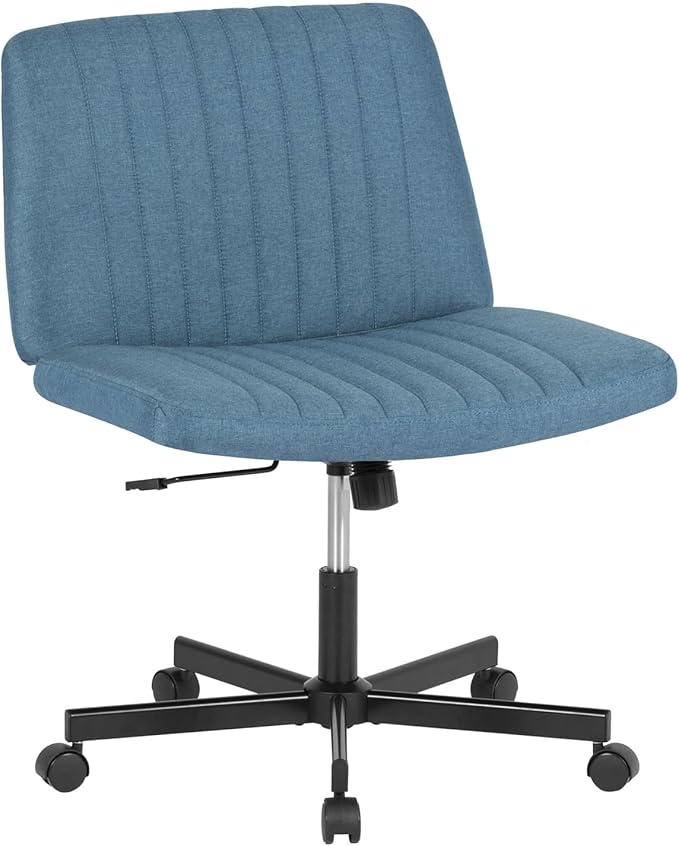 FDW Criss Cross Chair with Wheels Cross Legged Office Desk Modern Swivel Height Adjustable Wide Seat Computer Task Vanity Chair Comfy Fabric Armless Seating for Home Office