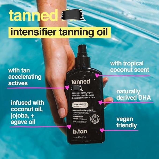 b.tan Tanning Oil & UV Tan Bed Lotion Kit | Best Dark Sun Tanner Bundle - Fast, Tinted, Indoor Outdoor Browning Accelerator Cream & Dark Bronzing Spray, Body Tan Extender, No Suntan Protection