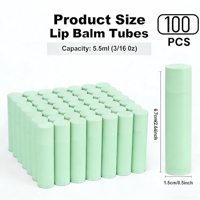 Value Pack of 100 Packs 5ml Empty Lip Balm Tubes, Leak-Proof Twist-Up Refillable Lipstick Containers for DIY Lip Balm，Lipstick, Lip Care Solid Perfume, Cosmetic Filling (Green)