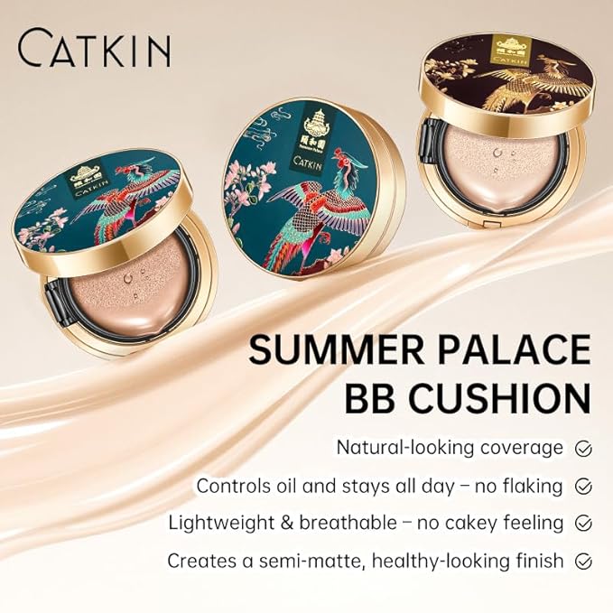 Catkin Phoenix Cushion Foundation Buildable Coverage Anti-Aging Serum Makeup, Sheer Satin Finish, Refill Included, Light Beige 0.46 Oz x 2, N11 BEIGE
